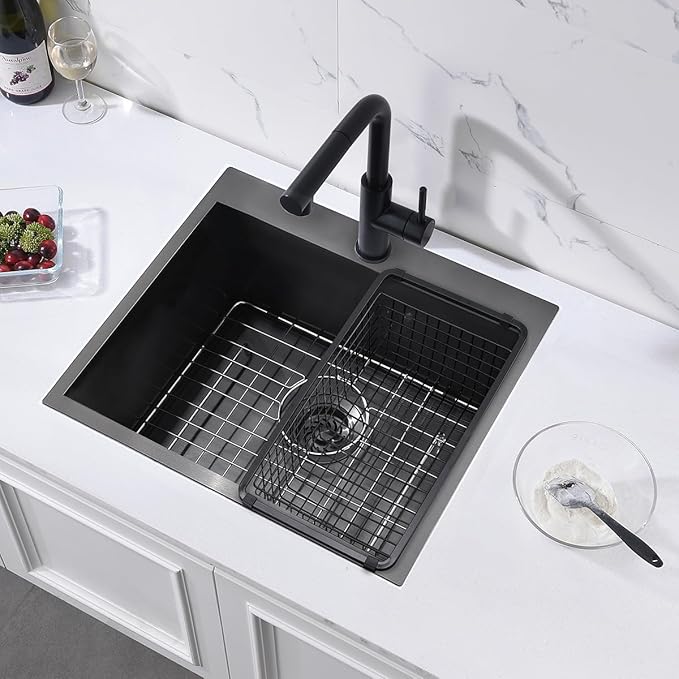 21 Drop In Black Bar Sink, ZDHHT 21 x 18 x 10 Inches 16 Gauge T304 Black Stainless Steel Topmount Small Kitchen Sink Bar Prep Outdoor Sink Basement RV Sink