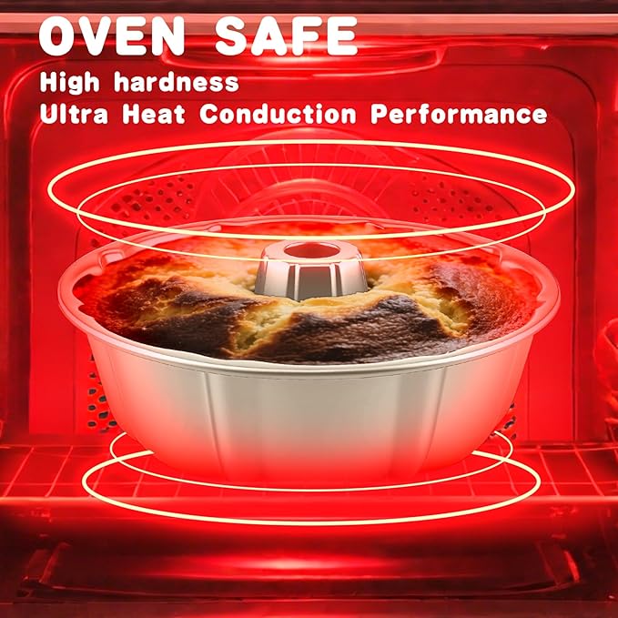 Bundt Cake Pan, 10-Inch Nonstick Round Fluted Tube Cake Baking Pan, Buntz Pound Cake Mold,Tube Bakeware,Baking Mold for Jello/Gelatin/Chocoflan/Flan, Non Toxic, Easy Clean - Gold