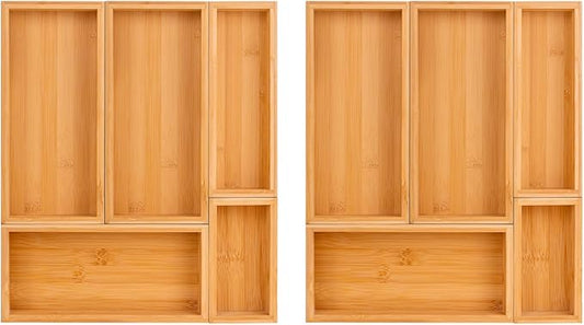 bamboo drawer organizer Set,expandable drawer dividers,wooden storage organizers,drawer organizers for kitchen, bathroom,flatware,Tea Bag Organizer (2 X 5PCS Natural)