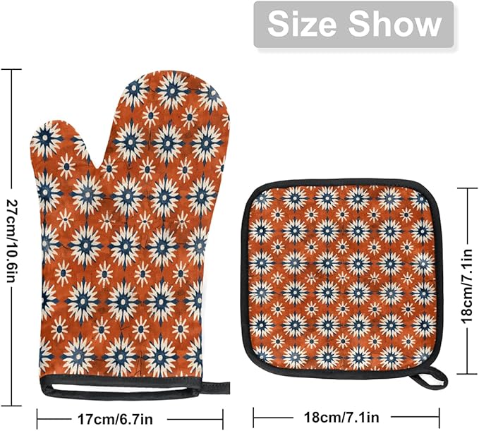 Oven Mitts Pot Holders Set 3 for Kitchen, Boho Mandala Insulation Oven Gloves Heat Resistant Pot Pads Cook Essentials Accessories for BBQ Baking Cooking Kitchen Decor Gifts for Women