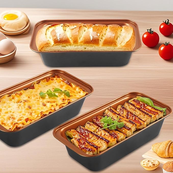 3-Pack 9x5 Loaf Pan for Baking Bread, Nonstick Bread Pan With Copper & Black Two-Tone Finish Perfect for Homemade Bread, Meatloaf, Pound Cake
