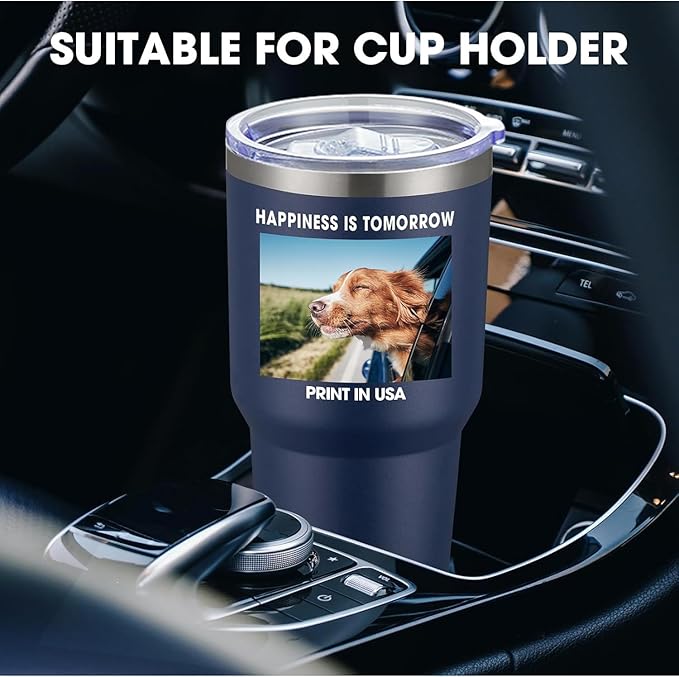 Personalized Custom Tumbler Print in USA 30oz Stainless Steel Coffee Cup with Lid & Straw Double Wall Insulated Tumbler with Colorful Text Logo Photo