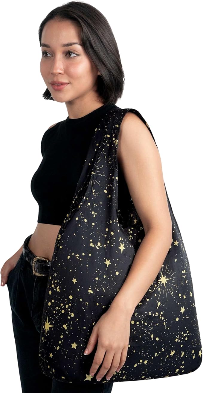 Nanobag Ultra-Lightweight Heavy Duty Foldable Tote for Women & Men, Reusable Grocery & Travel Bag, Packable Collapsible Compact Market Essential (XL Stars)