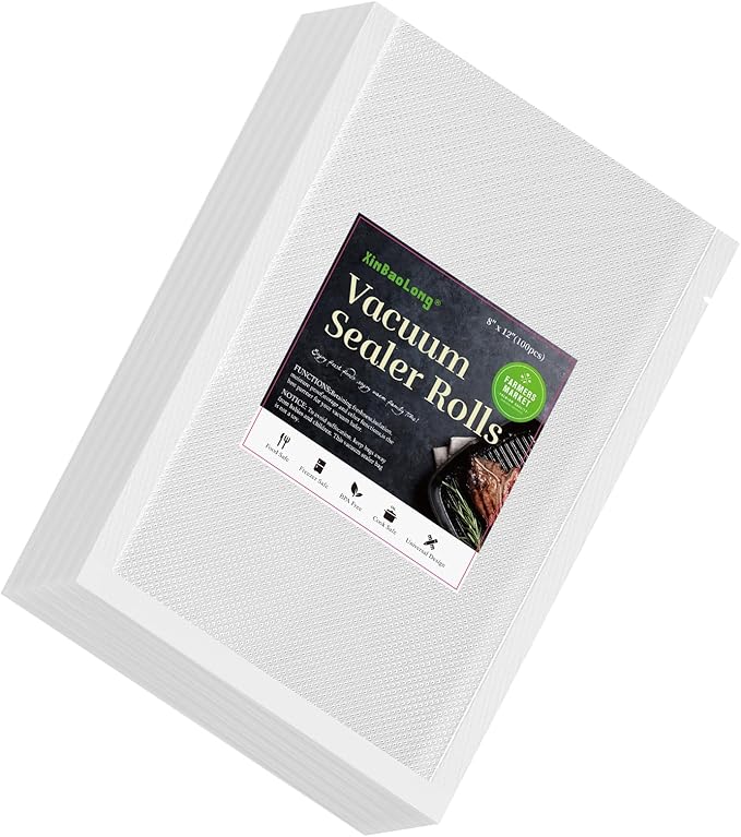 Vacuum Sealer Bags For Food,100 Quart 8" x 12",Commercial Grade BPA Free Bag, Durable Customized Size Food Vac Bags for Storage and Sous Vide Cooking，Puncture Prevention