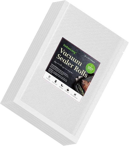 Vacuum Sealer Bags For Food,100 Quart 8" x 12",Commercial Grade BPA Free Bag, Durable Customized Size Food Vac Bags for Storage and Sous Vide Cooking，Puncture Prevention