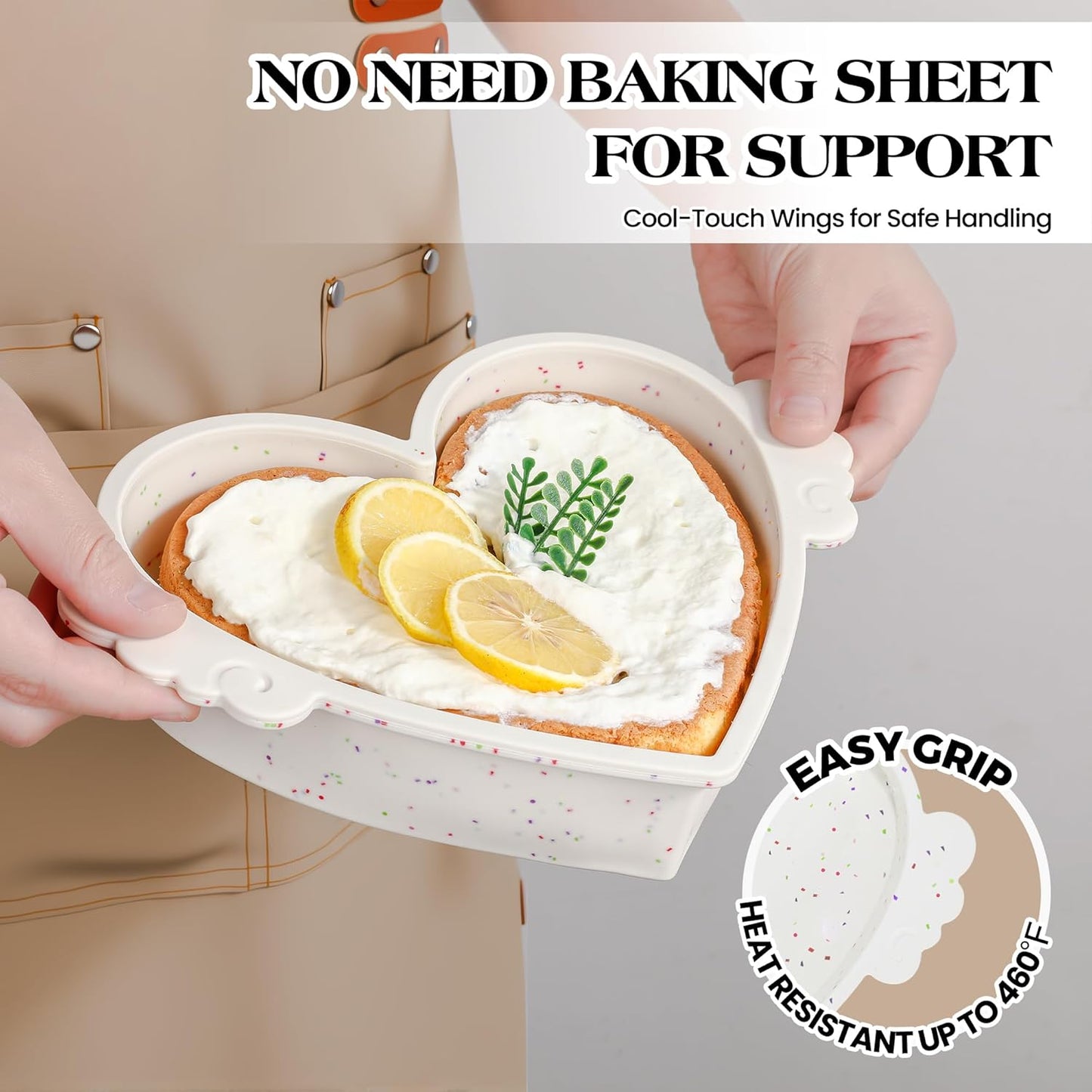 6 Inch Heart Shaped Cake Pans with Metal Reinforced Frame Small Silicone Heart Cake Pan Nonstick Large Silicone Molds for Baking Set of 2 (Cream)