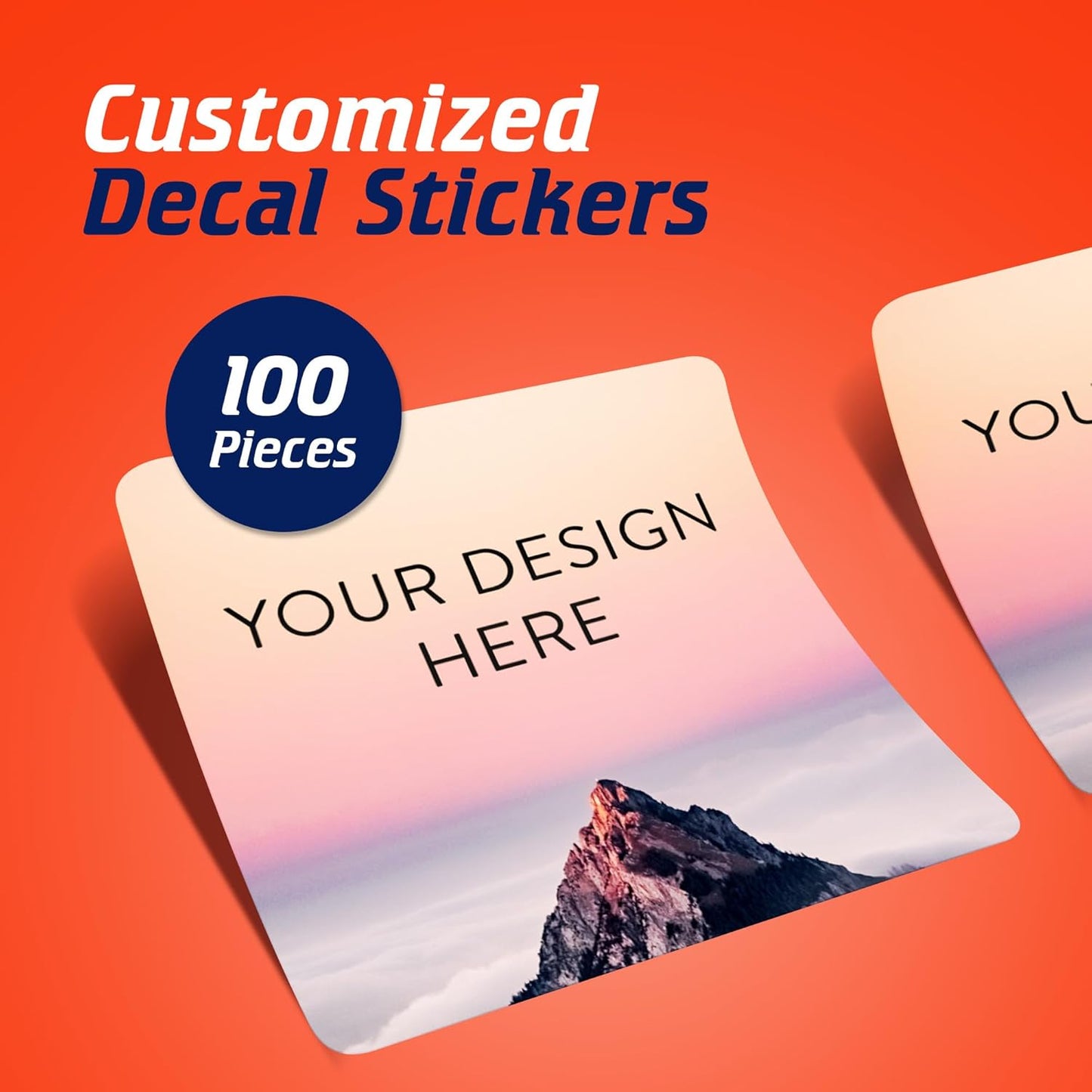 100 Custom Vinyl Stickers - Upload Your own Image, Text, Design, Logo - Personalized Logo Labels for Handmade, Packaging, Bottle, Jars, Candle, Brand Stickers (Mountain, 4x4 Square)