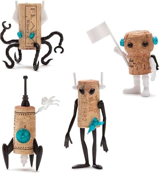 Corkers Wine Accessories by Monkey Business, Set of 4 Collectible Spaced Themed Designs, Crafting Parts for Corks. Gifts for Wine Drinkers and Wine Enthusiasts