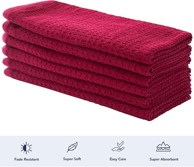 CRAFTSWORTH Kitchen Towels, 15 x 26 Inches, Pack of 6, 400 GSM, 100% Ring Spun Cotton, Solid Red Dish Towels Super Soft and Absorbent, Tea Towels and Bar Towels