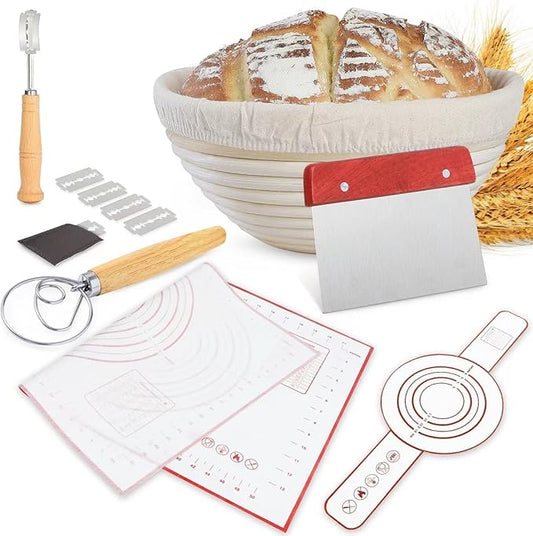 Wwyybfk Banneton Bread Proofing Basket, Sourdough Bread Baking Supplies, 9.8" Sourdough Proofing Basket Kit