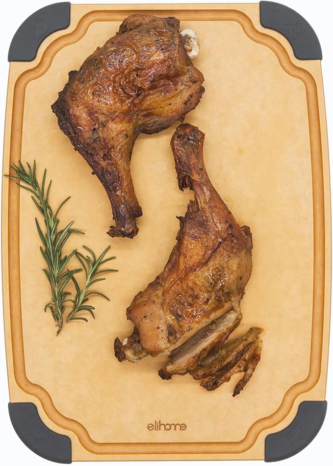 Elihome Essential Series Cutitng Board for Kitchen- Natural Wood Fiber Composite, Dishwasher Safe, Eco-Friendly, Juice Grooves, Non-slip Feet, Non-Porous, Reversible, BPA Free, Medium - 12" x 8"