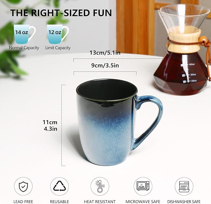 MONITO 14 OZ Coffee Mugs Set of 6, Modern Large Ceramic Coffee Mugs Set with handle for Tea/Latte/Milk/Cocoa, Funny Tea Cups for Office and Home, Engagement Gifts…