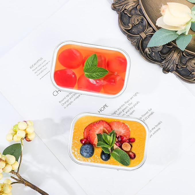 EUSOAR Creme Brulee Cups, 5.7oz 50pcs Silver Disposable Aluminum Baking Cups Pans Ramekins with Lids for Pie Creme Brulee Pudding Dessert, Foil Cupcake Liners for Catering Gathering Shower