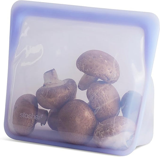 Stasher Premium Silicone Reusable Food Storage Stand-Up Mid Bag, Lavender, Microwave, Sous Vide, Dishwasher, Oven and Freezer Safe, BPA Free, Leak-free, Eco-friendly, 56 Oz