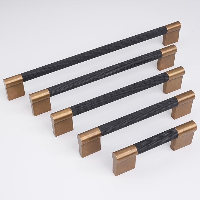 10 Pack 5 inch(128mm) Black and Antique Brass Kitchen Cabinet Handles Knurled Cabinet Pulls Black Drawer Pulls Kitchen Cabinet Hardware