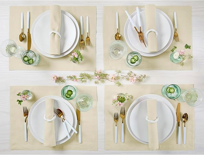 Solino Home Linen Napkins Set of 4-100% Pure Linen Birch Dinner Napkins Cloth 20 x 20 Inch for Fall, Autumn, Thanksgiving - Fete, Handcrafted and Machine Washable