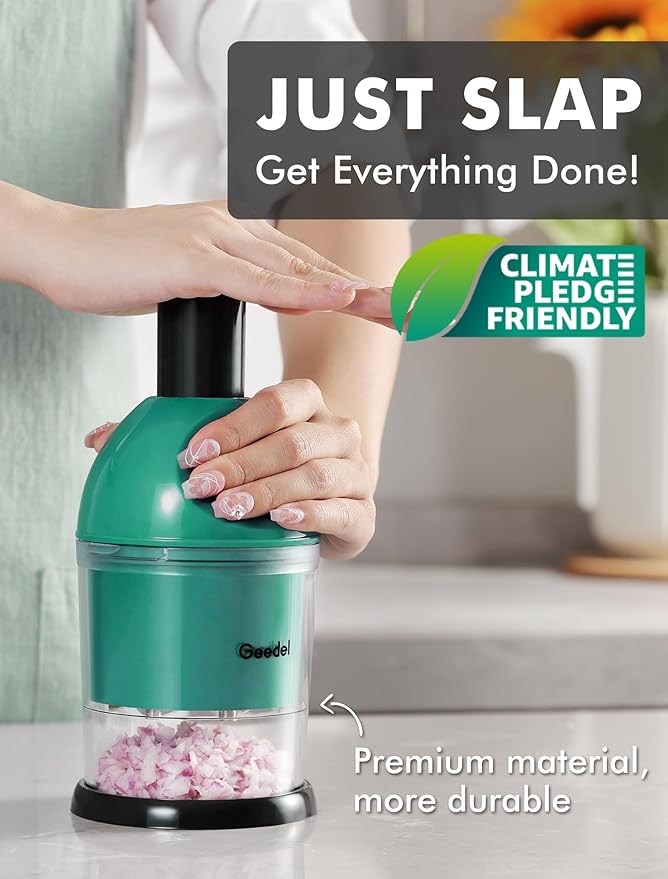 Geedel Food Chopper, Easy to Clean Manual Hand Vegetable Chopper Dicer, Dishwasher Safe Slap Onion Chopper for Veggies Onions Garlic Nuts Salads