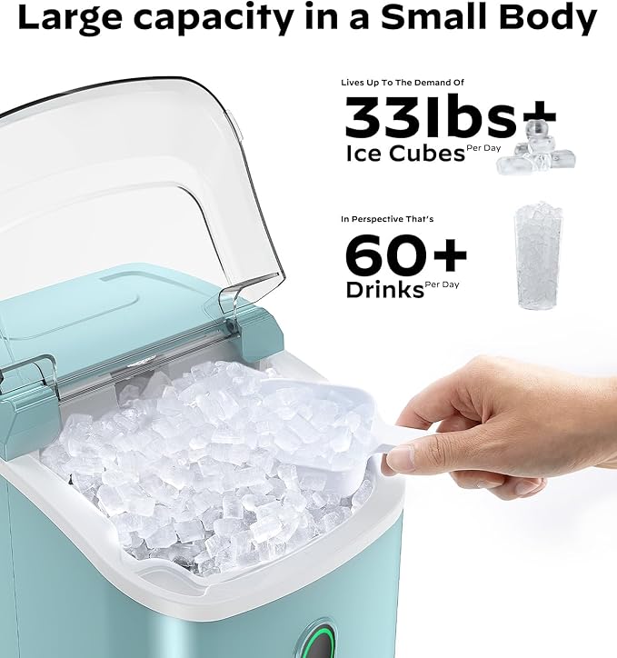 Silonn Nugget Ice Maker Countertop, Pellet Ice Machine with Self-Cleaning Function, Sonic Ice Maker Produces 33lbs of Chewable Ice in 24 Hours, Ideal for Home Kitchen and Office (Green)