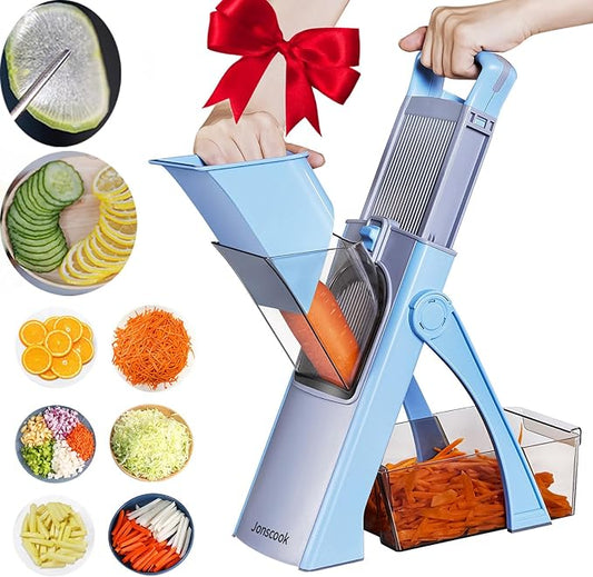 Vegetable Chopper with Adjustable Thickness - Safe Mandoline Food Slicer for Kitchen, Multifunctional Veggie Chopper Vegetable Cutter Slicer Dicer, All in 1, can Slice, Shred -Blue