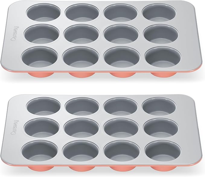 Caraway Non-Stick Ceramic 12-Cup Muffin Pan Duo - Naturally Slick Ceramic Coating - Non-Toxic, PTFE & PFOA Free - Perfect for Cupcakes, Muffins, and More - Perracotta