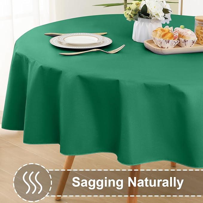 homing Round Vinyl Tablecloth, Waterproof Spillproof Plastic Flannel Backed Table Cloth, Wipe Clean Table Cover for Dining, Buffet Parties and Camping (Emerald Green, 60")