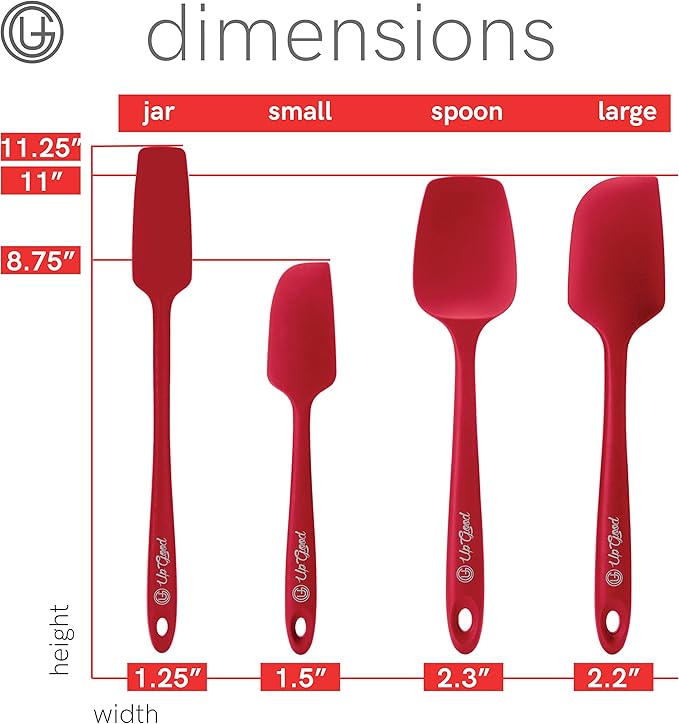 UpGood Silicone Spatula Set 600°F - High Heat Resistant Nonstick, Small and Large Kitchen Spatulas - Flexible BPA Free Professional Grade Cookware - Utensils for Cooking, Baking, Mixing(4 Pcs, Red)