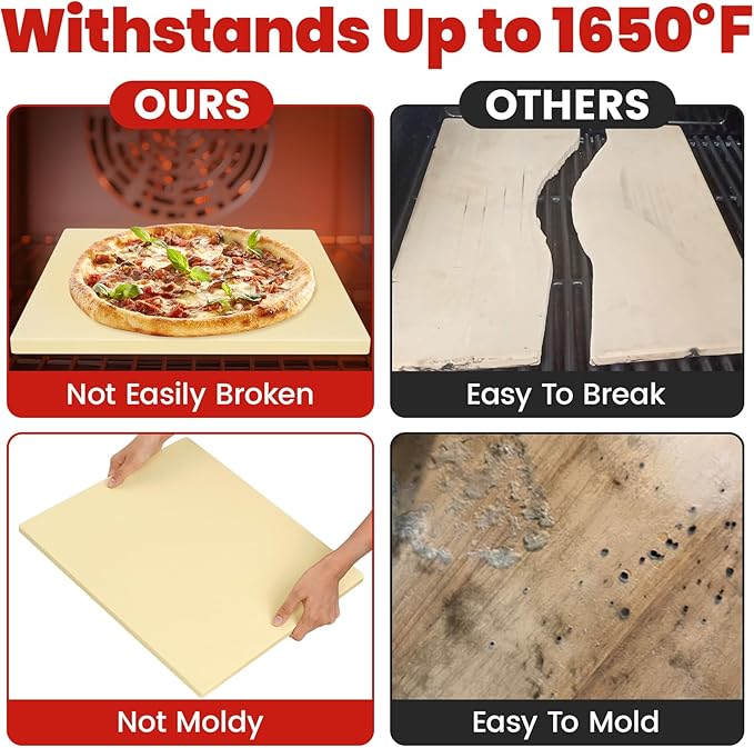 GOOD GAIN Pizza Stone for Oven Grill - Cordierite Baking Stone for Bread, Pies | 16'' x 14'' Rectangular Oven Stones for Cooking | Indoor,Outdoor | Durable, Heat Shock Resistant (Beige)