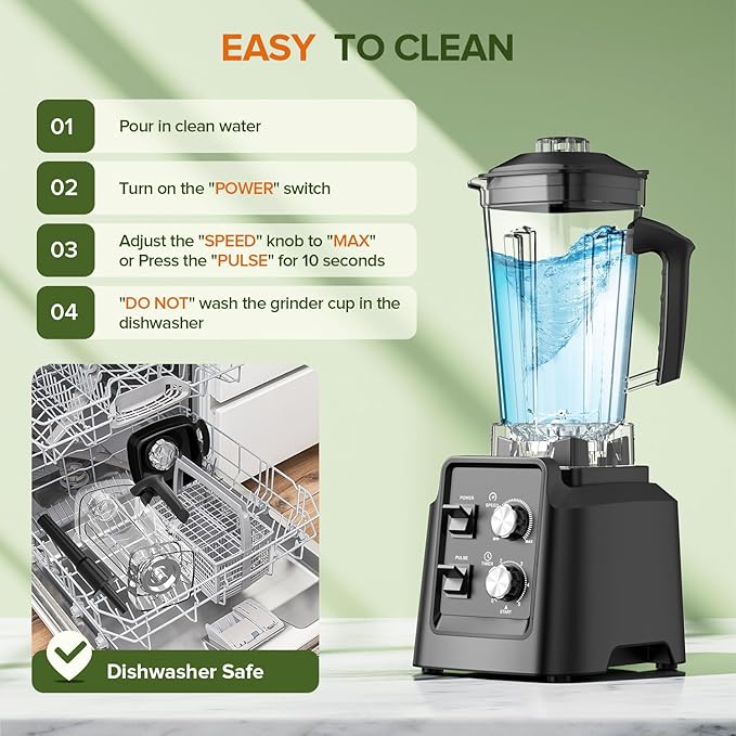 Blender for Smoothies, Blender with 68Oz. Pitcher & 20Oz. Grinder, 28000 RPM Blenders for Kitchen, Ice Crushing, Frozen Fruits, Blending, Black