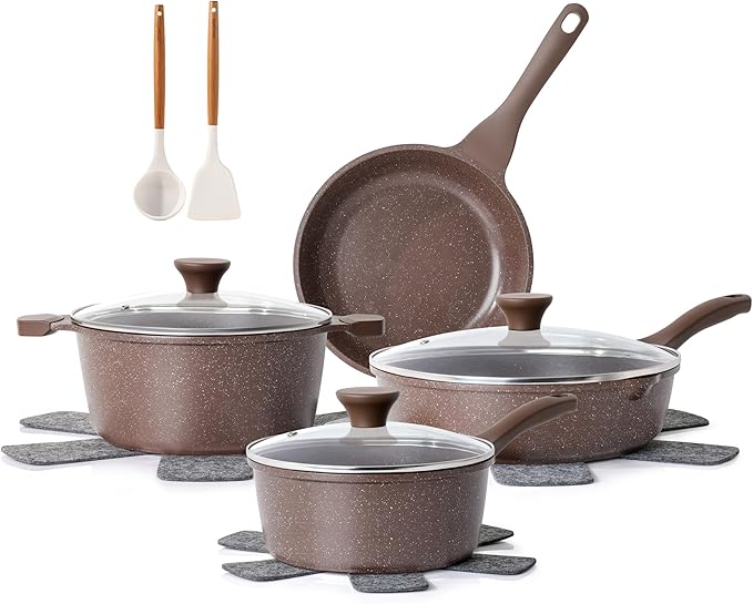 SENSARTE Nonstick Cookware Set 13-Piece, Healthy Pots and Pans Set Kitchen Cooking Set with Stay-Cool Handles, Silicone Utensils and Pot Protectors, PFOA Free