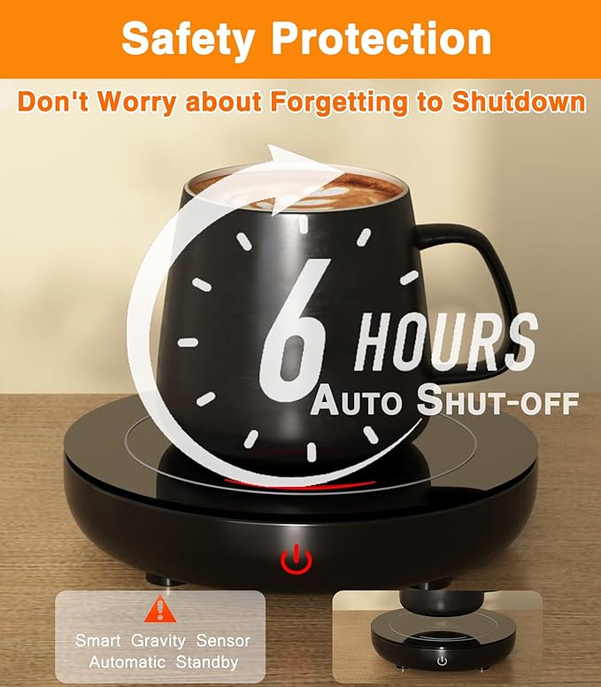 Coffee Mug Warmer with Gravity Sensor, Mug Warmer for Desk with LED Light, 3 Temp Settings & 6H Auto Shut Off Coffee Warmer, Electric Candle Warmer Plate for Beverage, Coffee, Tea, Milk