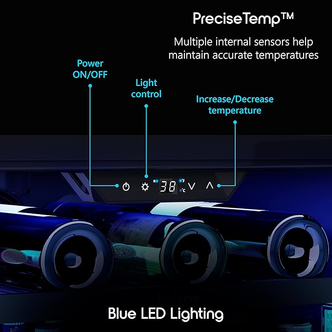 Zephyr Brisas 24 Inch Wine Fridge Single Zone Under Counter - Beverage and Wine Cooler Drink Refrigerator for Home with Glass Door 8 Bottles 112 cans