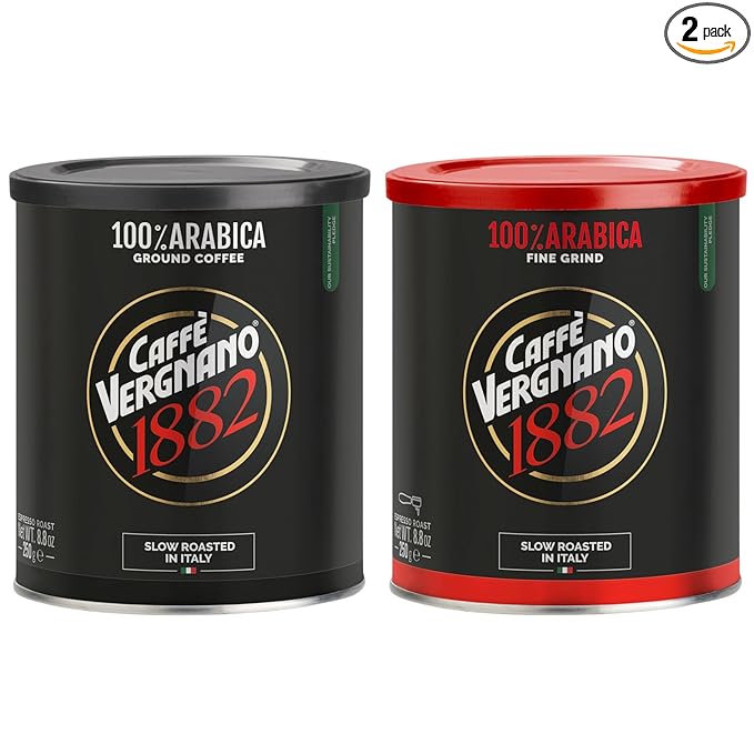 Caffe Vergnano Italian Ground Coffee Moka & Espresso Variety (2 Pack)