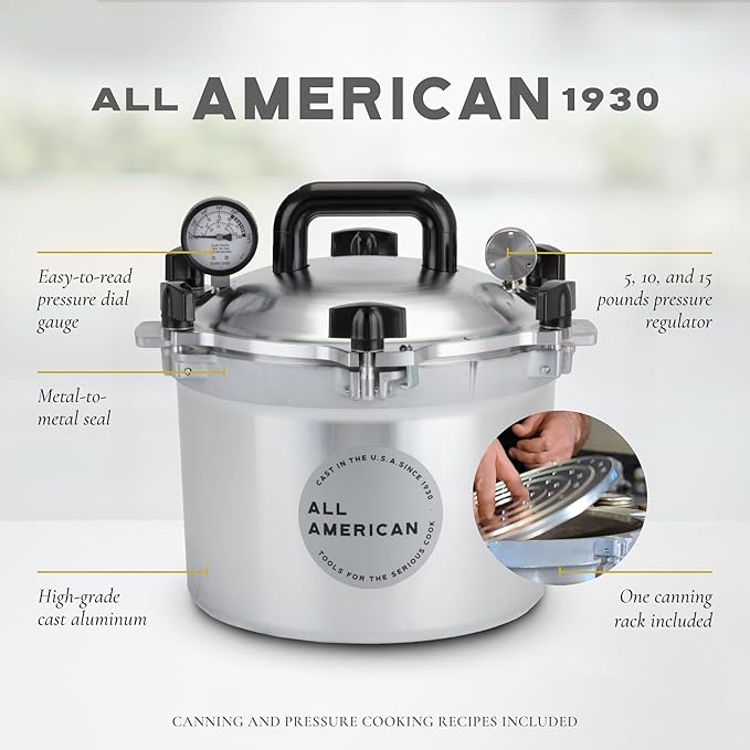 All American 1930: 10.5qt Pressure Cooker/Canner (The 910) - Exclusive Metal-to-Metal Sealing System - Easy to Open & Close - Suitable for Gas, Electric, or Flat Top Stoves - Made in the USA