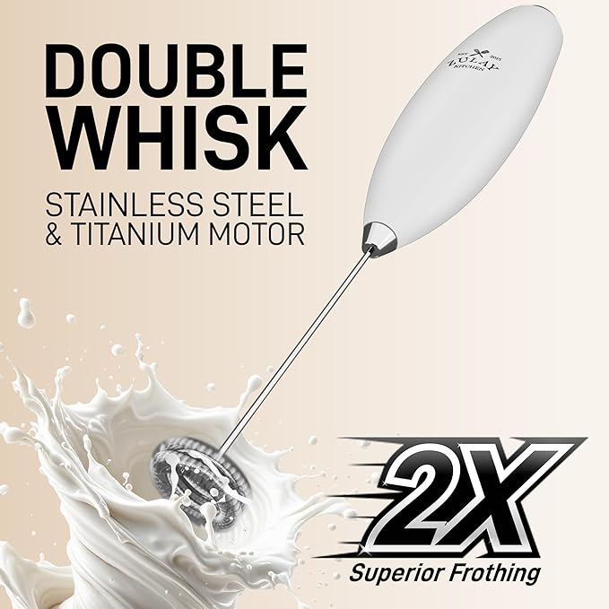 Zulay Kitchen Whisk Milk Frother with 4 Duracell Batteries - Powerful Handheld Foam Maker for Coffee, Lattes, Matcha, Hot Chocolate & Cappuccinos - Whip Creamy Froth in Seconds