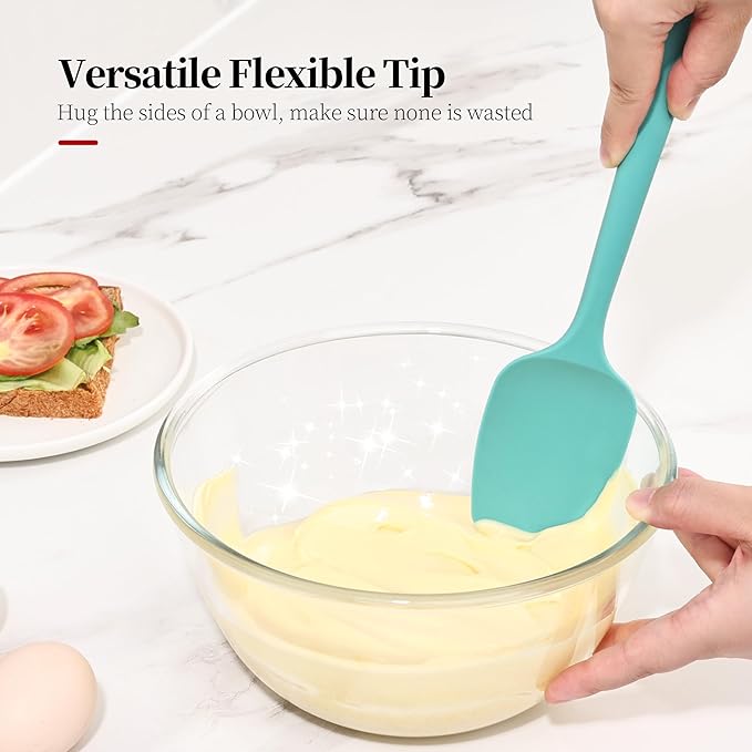 600ºF Heat Resistant Spatulas, High Heat Food Safe Semless Kitchen Silicone Scraper Set for Cooking Baking Mixing Scraping Stirring Nonstick Cookware Pan Bowl (3Pcs,Aqua Sky)