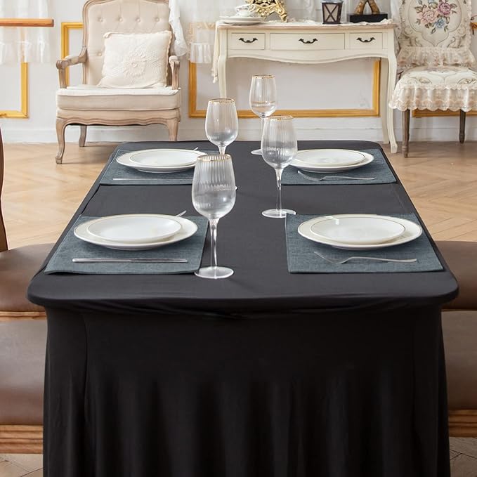 Linen Fabric Placemats Set of 6, Machine Washable, Heat Resistant, Wrinkle Free, Thick Polyester Kitchen Place Mats for Dining Table (Light Gray)