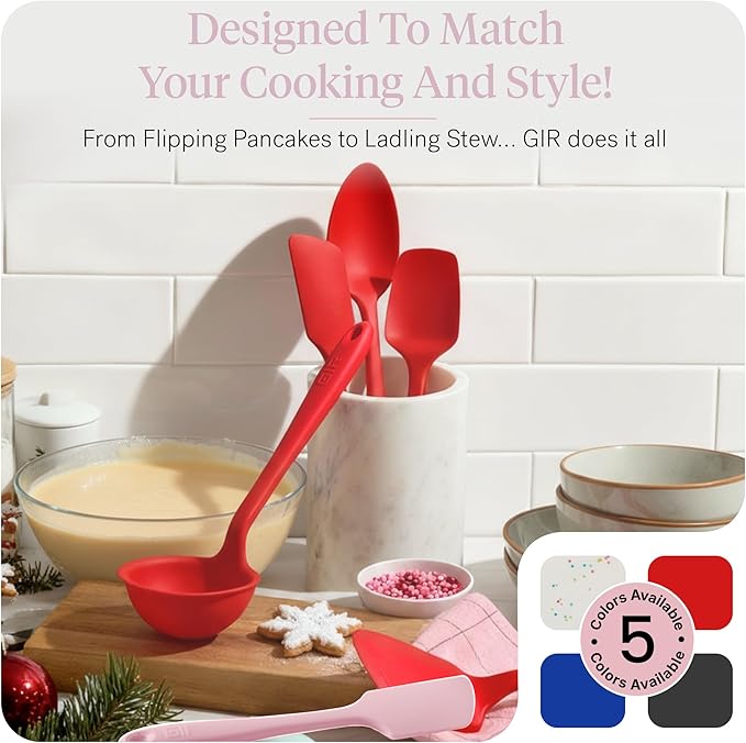 GIR: Get It Right - 5 Piece Essentials All Purpose Set - Ladle, Spatula, Flip, Spoon & Spoonula, Non-stick, Heat Resistant, Dishwasher Safe, Kitchen Utensils, Baking Supplies - Rose