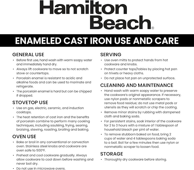 Hamilton Beach 5.5-Quart Enameled Cast Iron Dutch Oven with Lid | Heavy-Duty Pot for Braising, Roasting & Baking | Gray