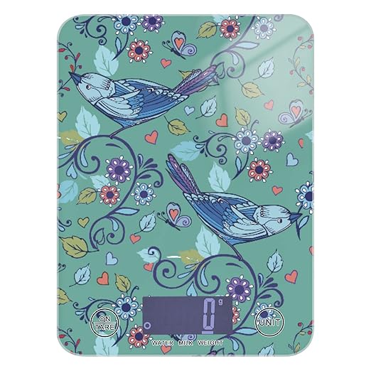 Food Scale Kitchen Digital Scale Food Ounces and Grams Dieting Baking Cooking Waterproof Glass Panels LCD Display,4 Units Scale Tare Function Bird