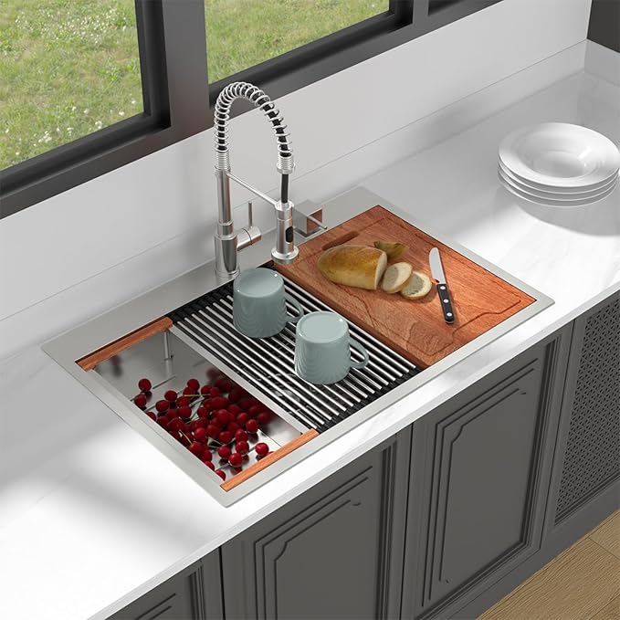 LORDEAR 30x22 Inch Drop In Kitchen Sink Stainless Steel Workstation Kitchen Sinks 16 Gauge Single Bowl Sink with Ledges 30 inch Topmount Kitchen Sinks Round Corners