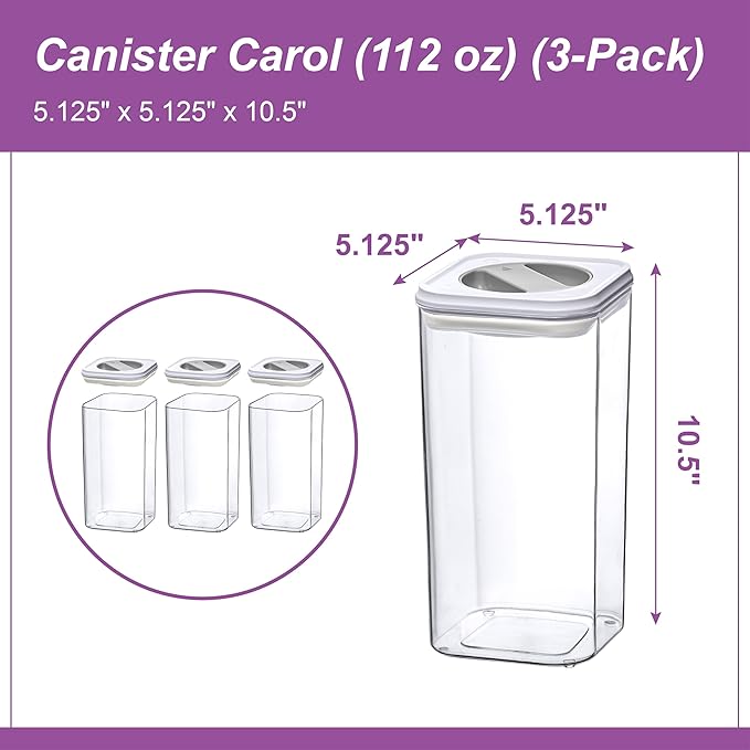 Amazing Abby - Carol - 112-Ounce Acrylic Canister (Set of 3), Plastic Airtight Food Container, Stackable for Pantry Storage, BPA-Free and Shatter-Proof, Perfect for Home and Commercial Use