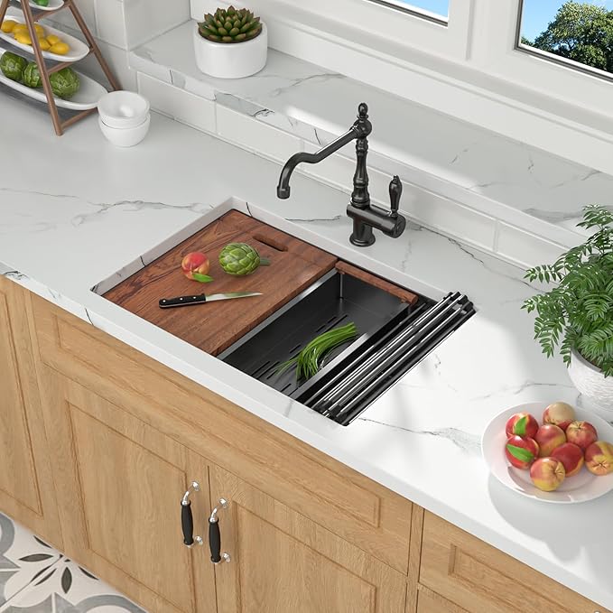 Black Undermount Kitchen Sink - Mocoloo 27x19 Inch Undermount Workstation Kitchen Sink Gunmetal Black 16 Gauge Stainless Steel Single Bowl Handmade Sink Basin