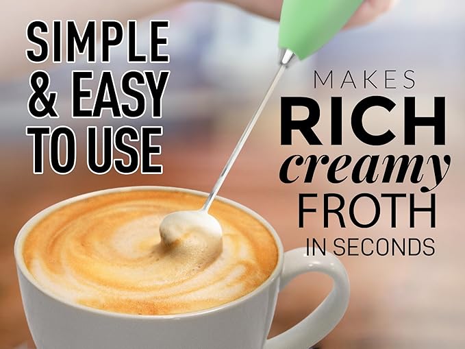 Zulay Kitchen Milk Frother Handheld Electric Whisk with AA Duracell Batteries – Durable Drink Mixer for Coffee, Lattes, Cappuccinos & More - Ocean