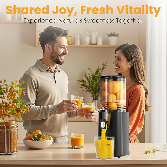 Cold Press Juicer, 5.5inch Wide Feed Chute Juicer Machine, Slow Masticating Juicer for Whole Vegetables & Fruits, Black
