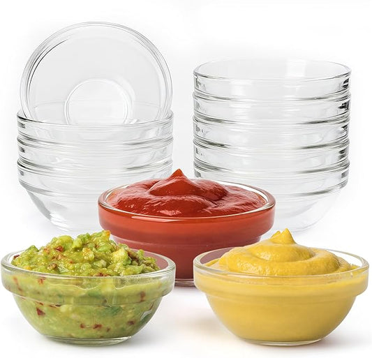 12 Pack Mini Glass Prep Bowls - 2.5OZ Small Ramekins for Condiments, Dipping Sauces, Kitchen Organization
