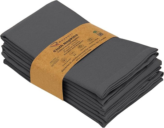 Ruvanti Cloth Napkins Set of 6, 18x18 Inches Napkins Cloth Washable, Soft, Durable, Absorbent, Cotton Blend. Table Dinner Napkins Cloth for Hotel, Lunch, Restaurant, Wedding Parties - Dark Grey