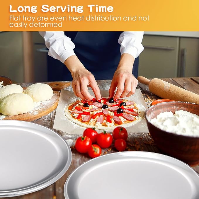 12 Pieces Pizza Pan Bulk Restaurant Aluminum Pizza Pan Set Round Pie Cake Plate Rust Free Cake Tray for Oven Baking Home Kitchen Restaurant Easy Clean(8 Inch)