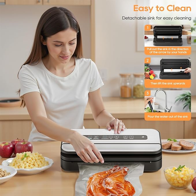 Upgraded Vacuum Sealer for Food, 90kpa 14 in 1 Food Sealer Vacuum Sealer Machine, Easy Lock Handle/Sous Vide Friendly, Liquid/Dry/Moist Food Saver Storage Vacuum Sealers with 2 Roll Bags (25 Pro)
