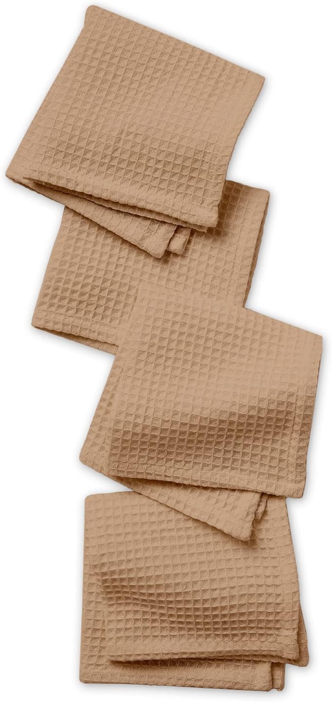 Encasa XO' Waffle Weave Face & Hand Towels – 12"x12", Beige Washcloths Set of 12 – Quick Drying for Bathroom, Gym, Kitchen & Travel – Small Reusable Dish Cloths & Face Wipes for Everyday Use