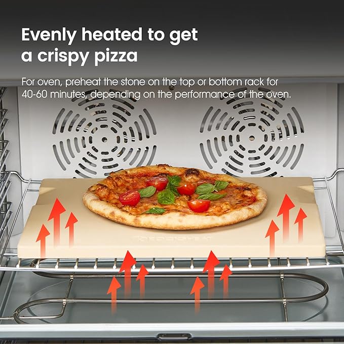 Pizza Stone, 12"x12" Square Pizza Stone for Oven Grill BBQ, Cordierite Baking Stone for Bread & Pie, Unique Built-in 4 Handles Cooking Stone